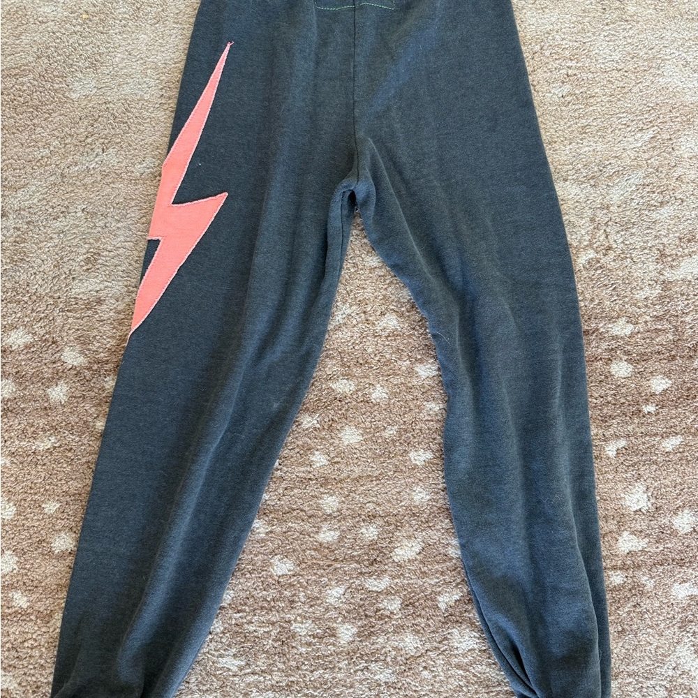 Aviator Nation Kids Gray Joggers with Pink Lightning